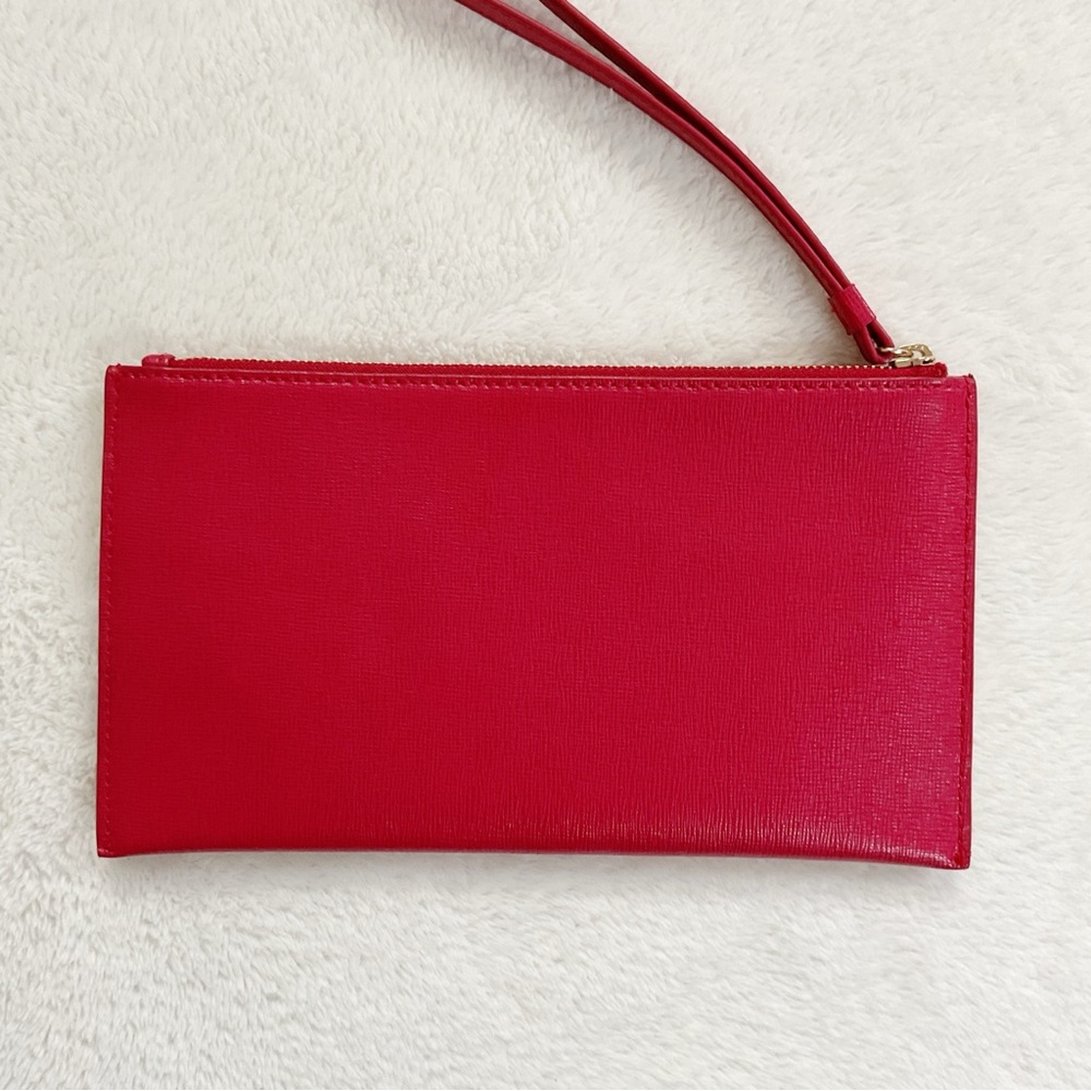 Furla Red Saffiano Leather Wristlet Clutch Wallet Zip Pouch - Picture 4 of 14
